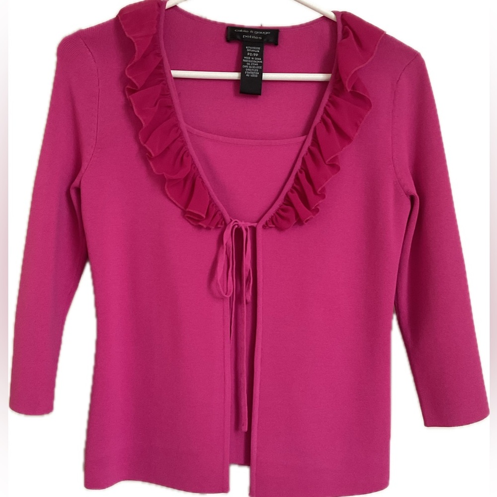 Cable & Gauge Adorable Attached 2 Piece Tank & Pink Ruffled Cardigan